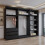 (Black, 250cm) Double Mirror Sliding Door Wardrobe with Shelves 2