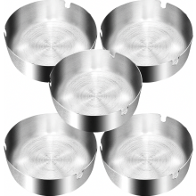 Cinzeiro de aço inoxidável, pacote com 5 unidades, 10 cm, moderno e portátil, para uso interno e externo, prateado.