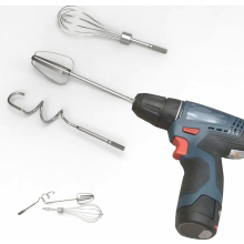 Conjunto de 3 acessórios para batedeira de mão para furadeira elétrica, batedeira de cozinha de aço inoxidável de 7,5 polegadas, própria par