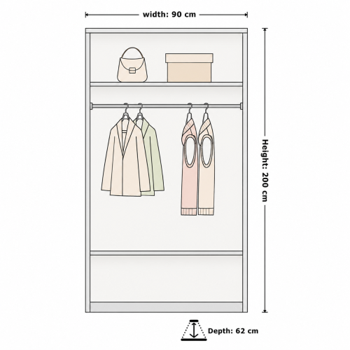 (Grey, 90cm) Double Mirror Sliding Door Wardrobe with Shelves 2
