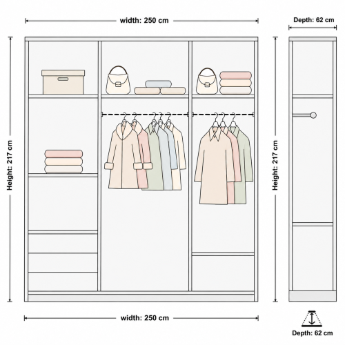 (White, 250cm) Double Mirror Sliding Door Wardrobe with Shelves 2