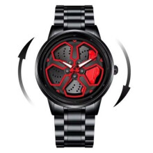 Mens 3ATM 360° 3D Rotating Gyro Dial, Car Wheel Rim Skeleton Sports Watch