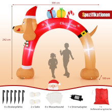 Opblaasbare kerstboog in de vorm van een teckel met LED-verlichting, 242 cm