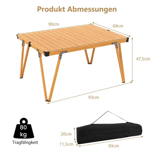 Campingtafel, waterdicht blad, draagbaar, draagvermogen 80 kg