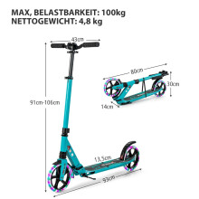 Verstelbare kinderstep met LED-wielen, opvouwbaar, turquoise