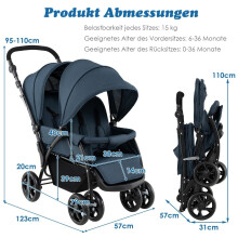 Opvouwbare tweelingbuggy, verstelbare rugleuning, draagvermogen 30 kg