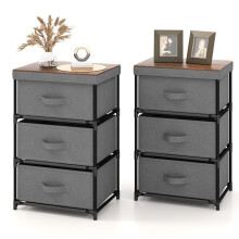 Nachtkastje met stoffen lades, metalen frame, set van 2, grijs