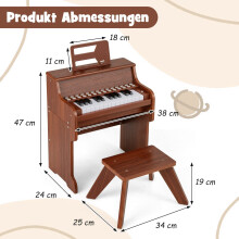 Digitale kinderpiano met 25 toetsen en krukje, bruin