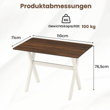 Eettafel met X-vormig frame, walnootafwerking, 110x71 cm