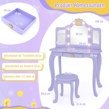 Kinderschminktisch mit Beleuchtung, dreiteiligem Spiegel, Lila