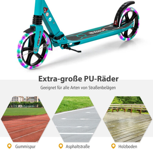 Verstelbare kinderstep met LED-wielen, opvouwbaar, turquoise 2