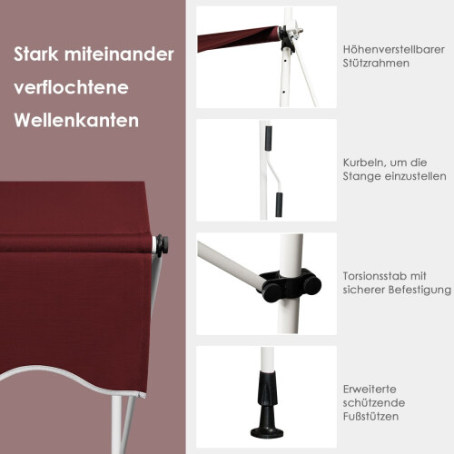 Uitschuifbaar balkonzonnescherm, 400 cm, UV-bestendig, rood 2