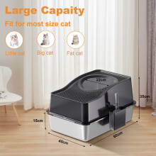 Litière pour chat avec couvercle, en acier inoxydable, avec tapis et pelle, BK 60x40x34.5cm