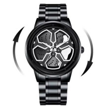 Mens 3ATM 360° 3D Rotating Gyro Dial, Car Wheel Rim Skeleton Sports Watch