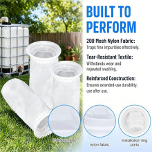 3Pcs 200 Mesh Nylon Filter Bags, Reusable Fine Filtration Socks for Tank Filter Lid, Washable Mesh Screen