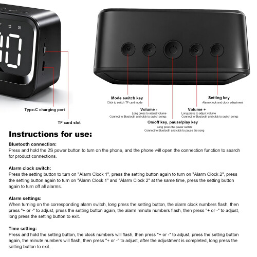 UK LED Digtal Alarm Clock Wireless Speaker Audio Dock For iPhone Samsung Android 2