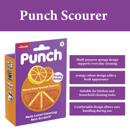 Vileda Vileda Punch Orange Heavy Duty Sponge Scourer Kitchen Cleaner 1