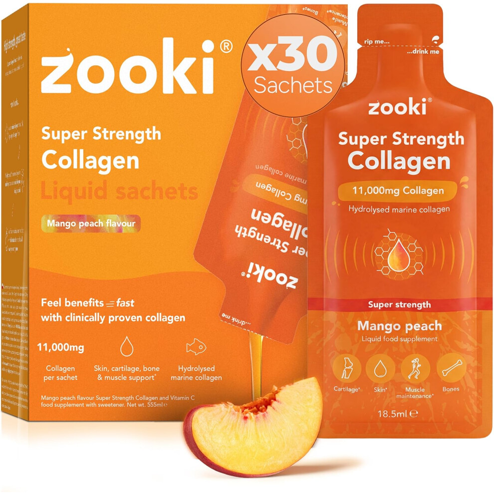 Zooki Super Strength Marine Collagen 11,000Mg Mango Peach Flavour 18.5Ml 14 Sachets Lloyds Pharmacy - Image 3