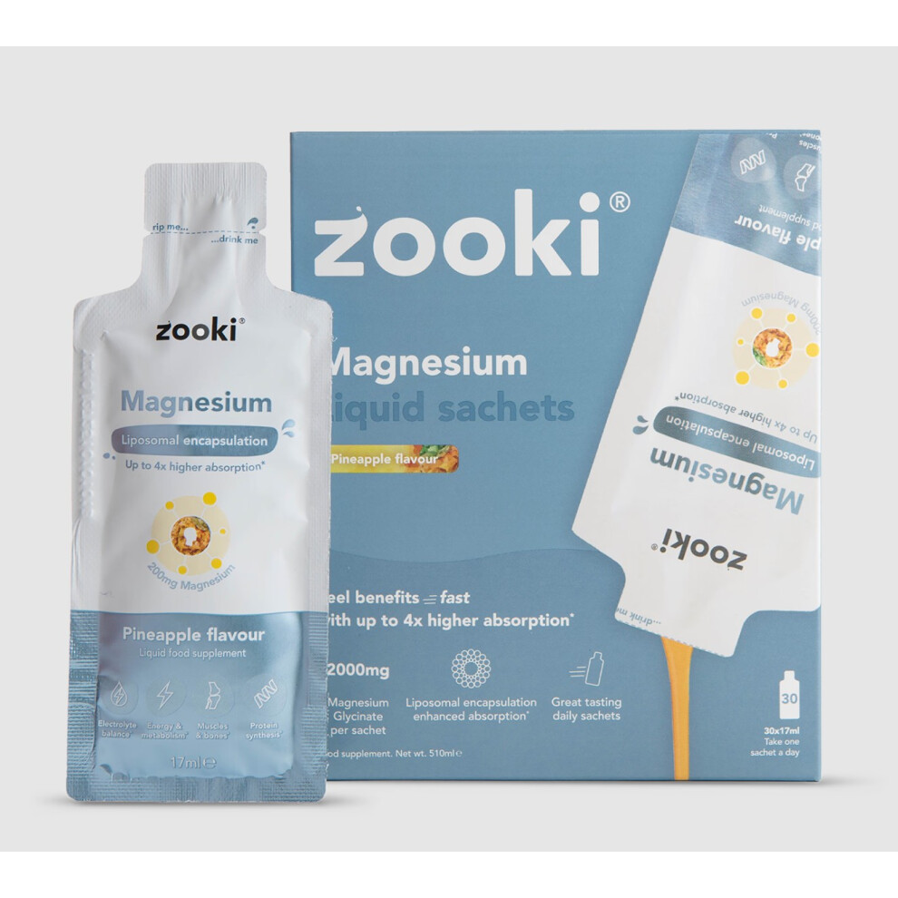 Zooki Liposomal Magnesium Bisglycinate 2000Mg Pineapple 30 Sachets - Image 4