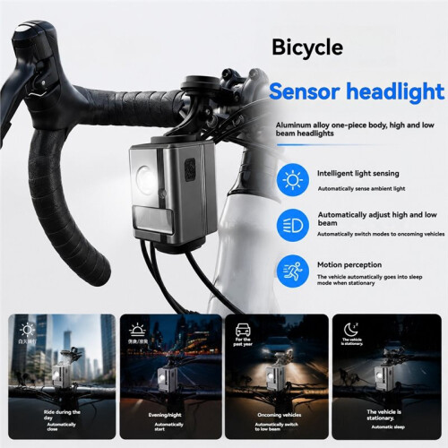 2500 Lumens Bike Light with Auto Light Sensor Super Bright LED Headlight Rechargeable Front Light for Night Riding 2