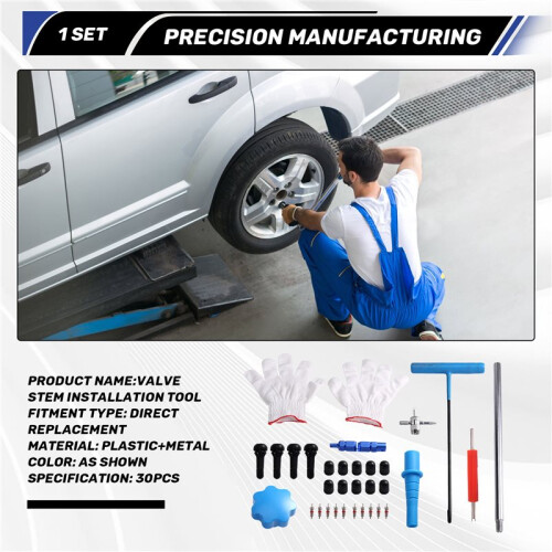 30PCS Car Tire Valve Stem Installation Tool Kit Valve Core Puller Set for Repair with Maintenance Tools