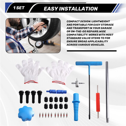30PCS Car Tire Valve Stem Installation Tool Kit Valve Core Puller Set for Repair with Maintenance Tools