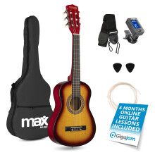 MAX SoloArt Classic Acoustic Guitar with Accessories- Junior 1/4 Size Sunburst