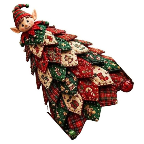 DIY Quilted Christmas Tree Kit, Christmas DIY Quilted Fabric Tree  Kit, 3D Padded Patchwork Sewing Set B 1