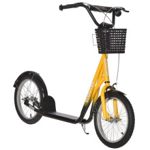 Kids Scooter, Adjustable Handlebar, Dual Brakes, Basket, Cupholder, Mudguard, 16" Inflatable Rubber Wheels, for 5-12 years, Orange