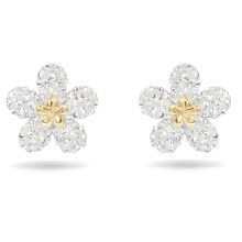 Two-Tone Plated Crystal Flower Stud Earrings, Chic Floral Sparkly Design 5136838