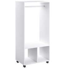 Open Wardrobe on Wheels, Bedroom Wardrobe with Clothes Hanging Rail, 2 Storage Shelves, Mobile Garment Rack for Cloakroom, Hallway, White