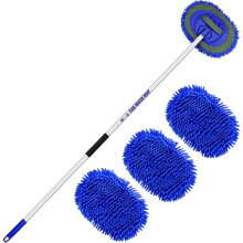 62" Car Wash Brush Telescopic Handle Truck Broom Microfiber Camping Car Caravan Brush Kit 2 in 1 Product (3 Replacement Heads)