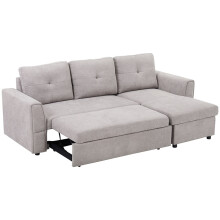 3 Seater Sofa Bed, L Shaped Pull Out Sofa Bed with Storage, Convertible Click Clack Settee Sectional Sleeper Futon for Living Room, Office, Grey