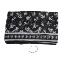 Bufanda Panolon Panuelo Largo de Moda de Impresion del Craneo Sensacion de Seda de Gasa Negro para Mujer + Llavero