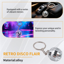 50Pcs Disco Keychain, Prata Mirror Disco Bulk Keyring Partys Favors para 70s 80s Disco Partys Decorations