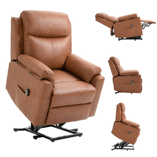 Faux Leather 70 Electric Riser Recliner Chair - Brown