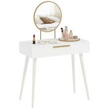 Elegant Dressing Table, with Round Mirror, 80 x 40 x 123 cm - White
