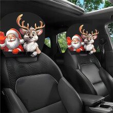 2Pcs Christmas Car Headrest Cover Santa Claus Funny Headrest Protectors Washable Cartoon Auto Headcover A