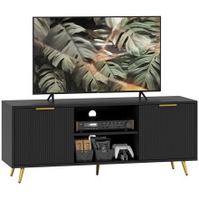 Modern TV Stand Cabinet for TVs up to 55", Cable Management for Living Room, Black