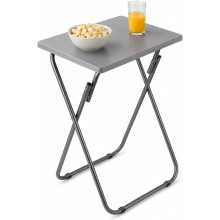 Grey Folding Gloss White TV Table MDF Top Side Dinner Laptop Tray Coffee Desk