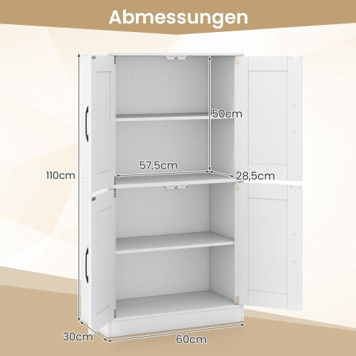 Kitchen Cabinet with Adjustable Shelves - White, 4 Doors