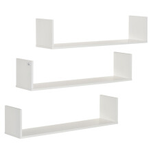 Set of 3 Wooden U-Shaped Floating Shelves Set, 80cm Wall Mounted Hanging Bookshelf, CD DVD Storage Display for Bedroom Living Room Kitchen, White