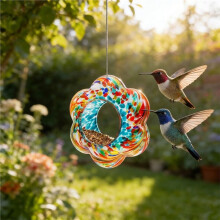 Alimentador de Pássaros Suspenso em Vidro, Alimentador para Pássaros Selvagens em Formato de Flor, para Uso Externo, Alimentador de Pássaros em