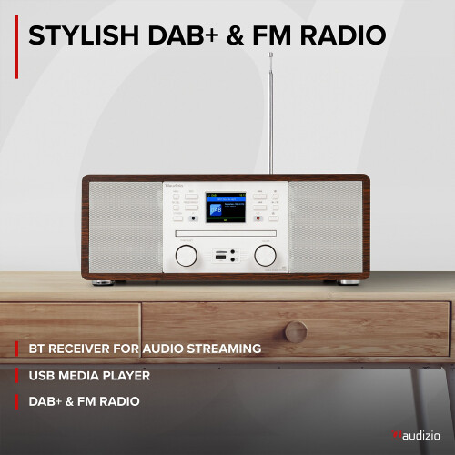 Audizio Avola Internet Radio Speaker System with CD, DAB+ and Bluetooth - White 2