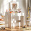 Storage Dressing Table, with LED Light Mirror - White 4