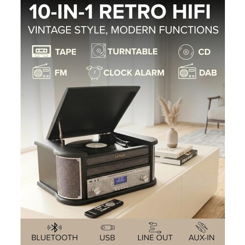 Denver Record Player 10-in-1 Record to usb DAB+ Bluetooth CD Cassette MRD-51BT Black 1