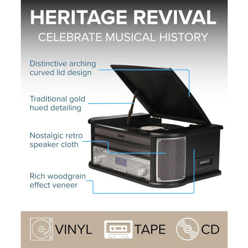 Denver Record Player 10-in-1 Record to usb DAB+ Bluetooth CD Cassette MRD-51BT Black 2