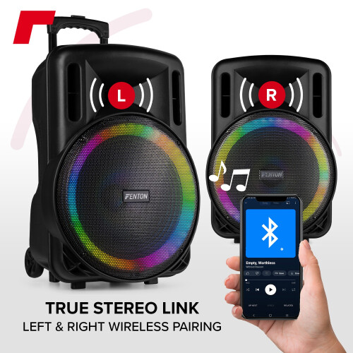 Fenton FT15LED MK2 Portable PA System - 800W Wireless Microphone & Lights 2