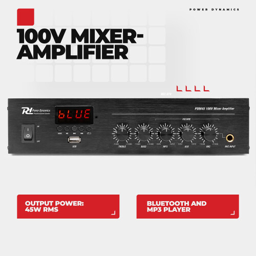 Power Dynamics PDM45 100V Bluetooth Mixer Amplifier for PA System 1