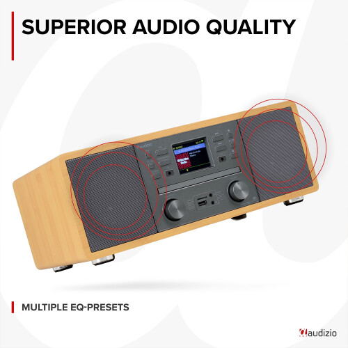 Audizio Avola Internet Radio Speaker System with CD, DAB+ and Bluetooth - Bamboo 1
